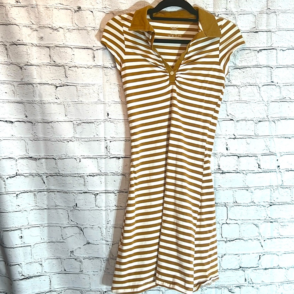 ⭐️ MKM Designs mustard yellow white stripe fitted polo rugby dress cup sleeves S
